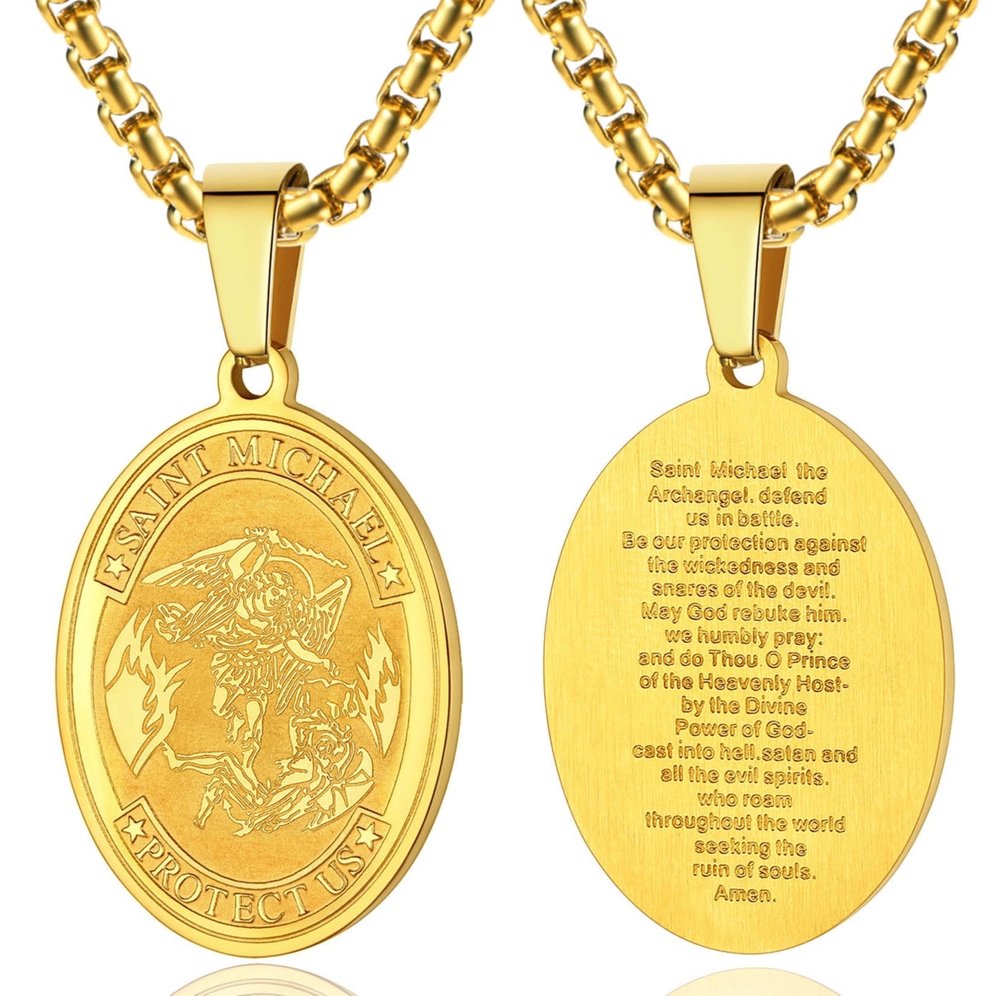 ChainsPro Men Necklace Saint Michael Pendant Full Prayer 316L Stainless Steel Medallion