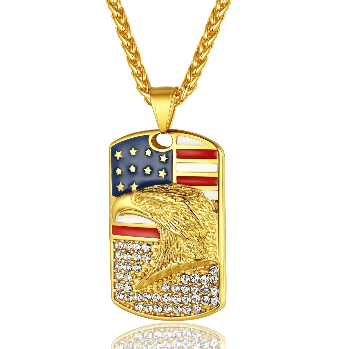 ChainsPro Men USA Flag Dog Tag Necklace Customize Necklace with Stainless Steel Chain Gold Plated/Black