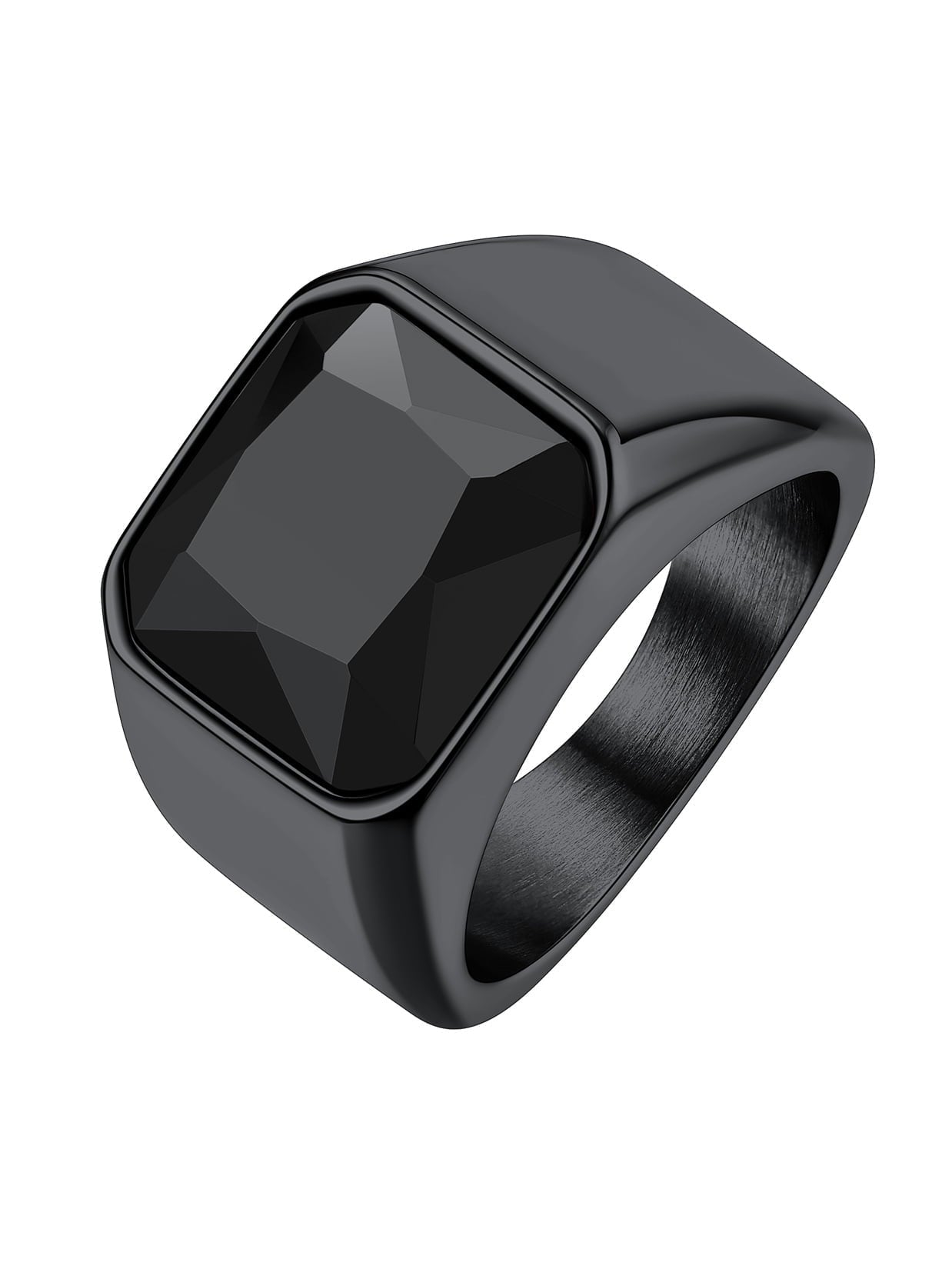 ChainsPro Bright Stone Vibrant Square Signet Rings for Men Stainless Steel/Gold Plated/Black