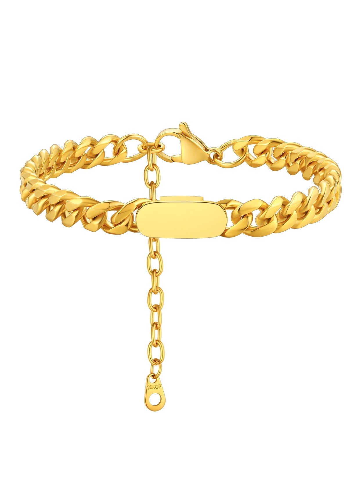 ChainsPro 7mm Stainless Steel Black Onyx Cuban Link Chain Bracelet for Men Women Steel/Gold Plated/Black