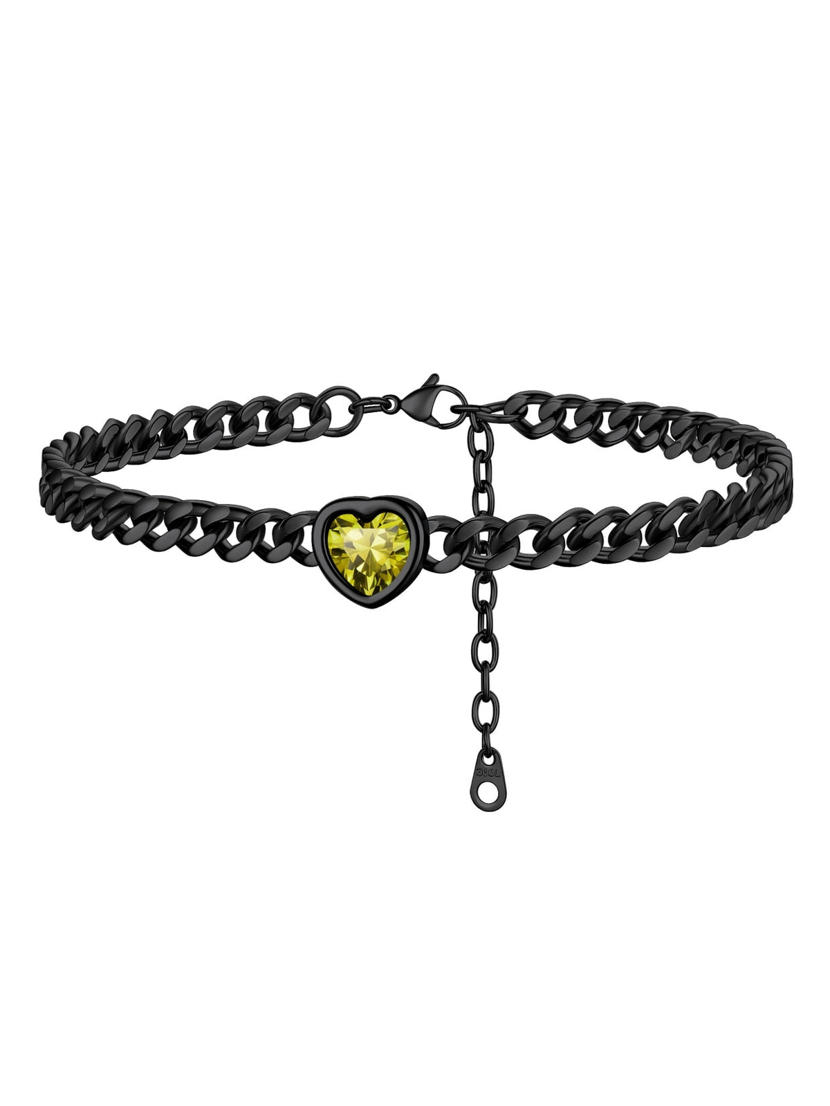 ChainsPro Women Heart Anklets 5MM Cuban Link Birthstone Ankle Bracelet Jewelry Gift Stainless Steel
