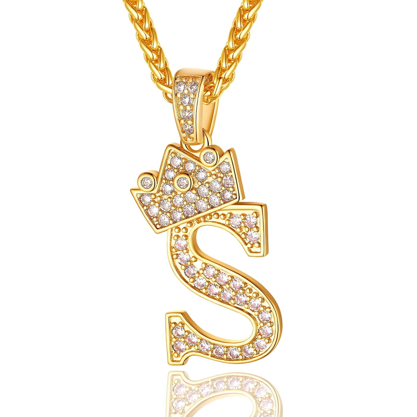 ChainsPro Bling Crown Initial Pendant Necklace 18K Gold Plated Men/Women Cubic Zirconia M Alphabet