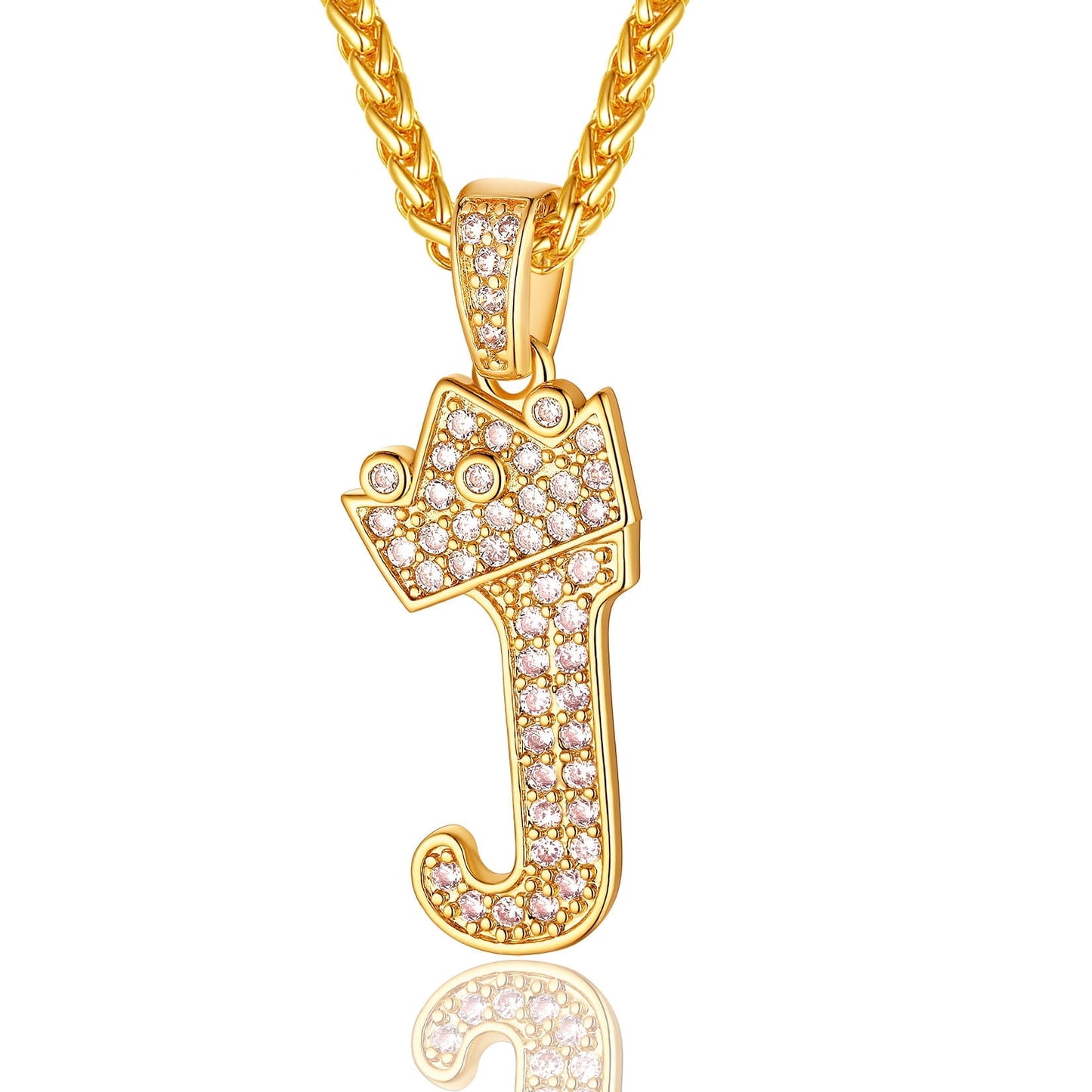 ChainsPro Bling Crown Initial Pendant Necklace 18K Gold Plated Men/Women Cubic Zirconia M Alphabet