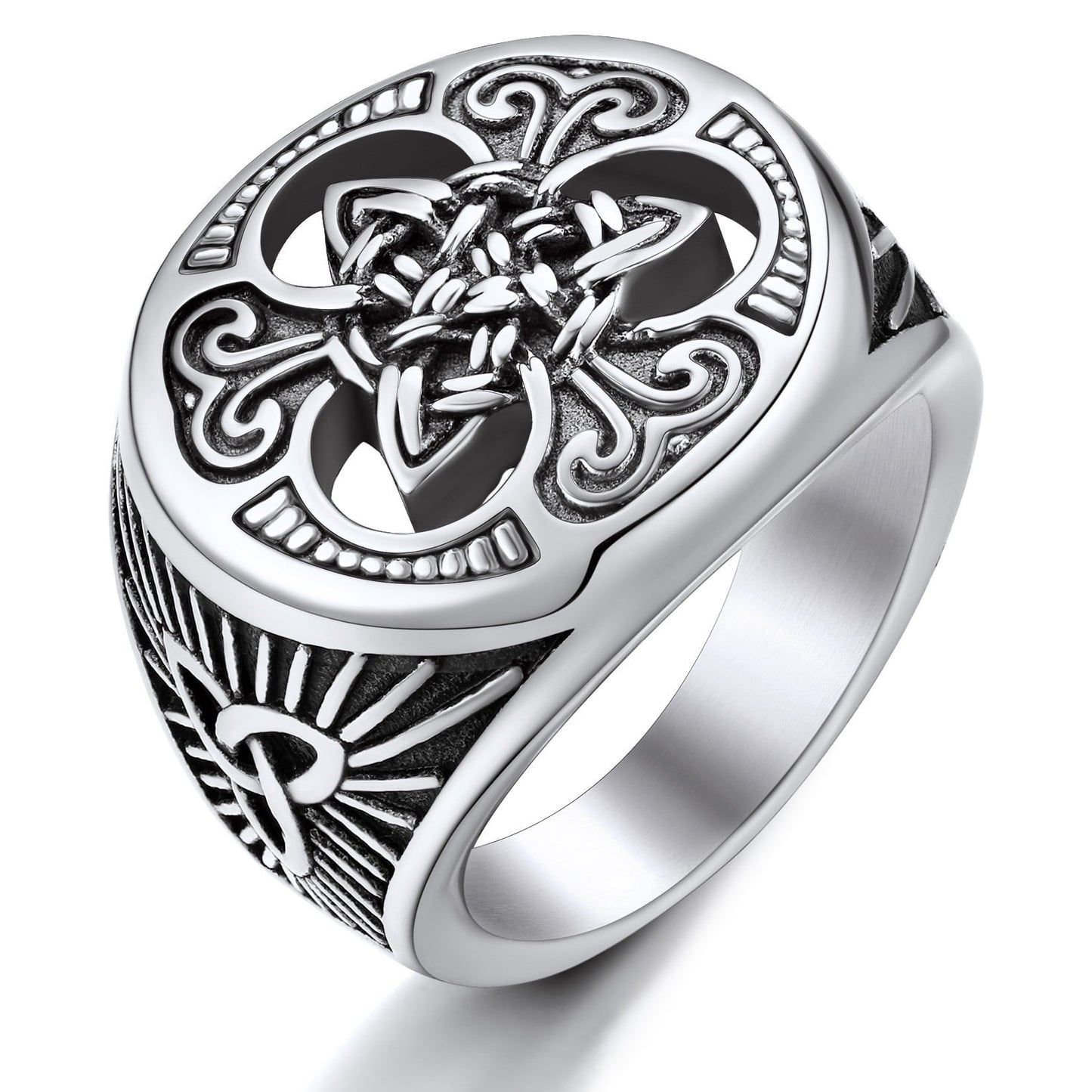 ChainsPro Men Nautical Compass Ring Norse Rune Spirit Rings Stainless Steel