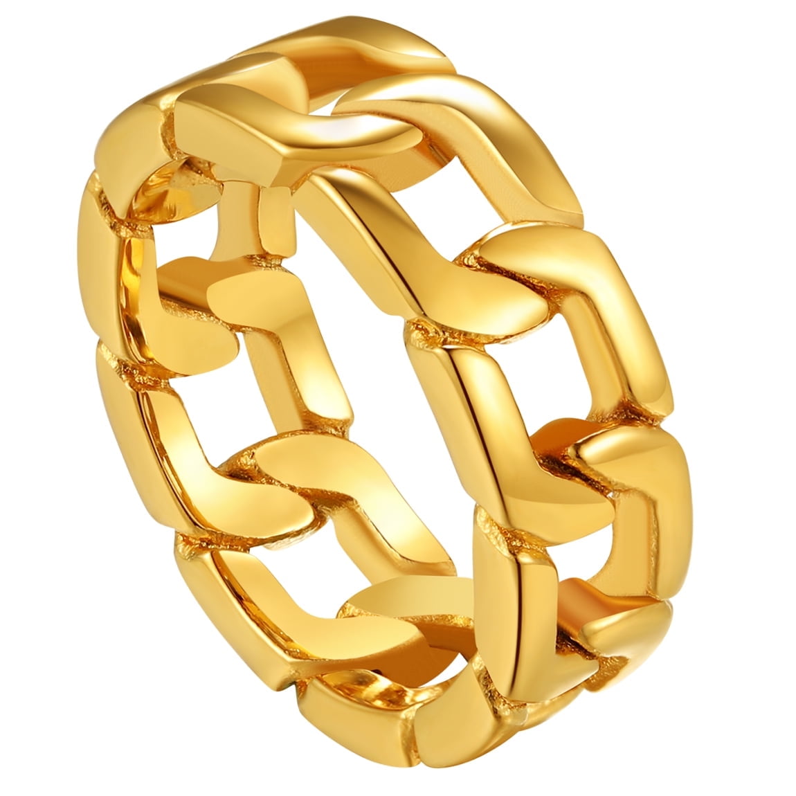 ChainsPro Stainless Steel Men Rings Size 8 Steel Chain Link Spinner Rapper Rings for Men