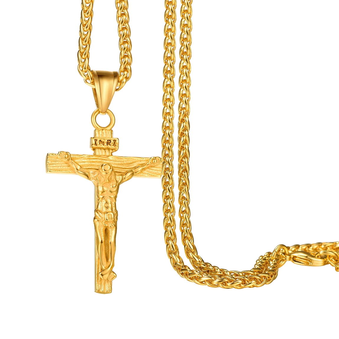ChainsPro Mens Christian Cross Pendant Necklace with Chain Stainless Steel Gold Plated
