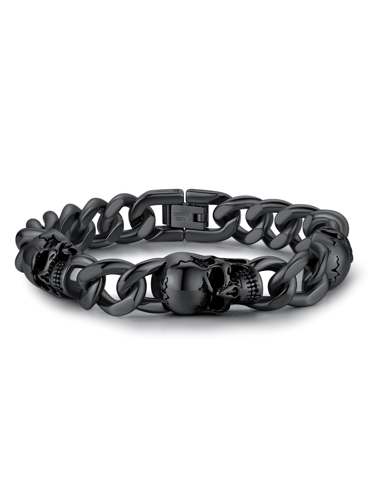 ChainsPro Men Cuban Link Bracelet Skull Bracelets Stainless Steel/Gold Plated/Black