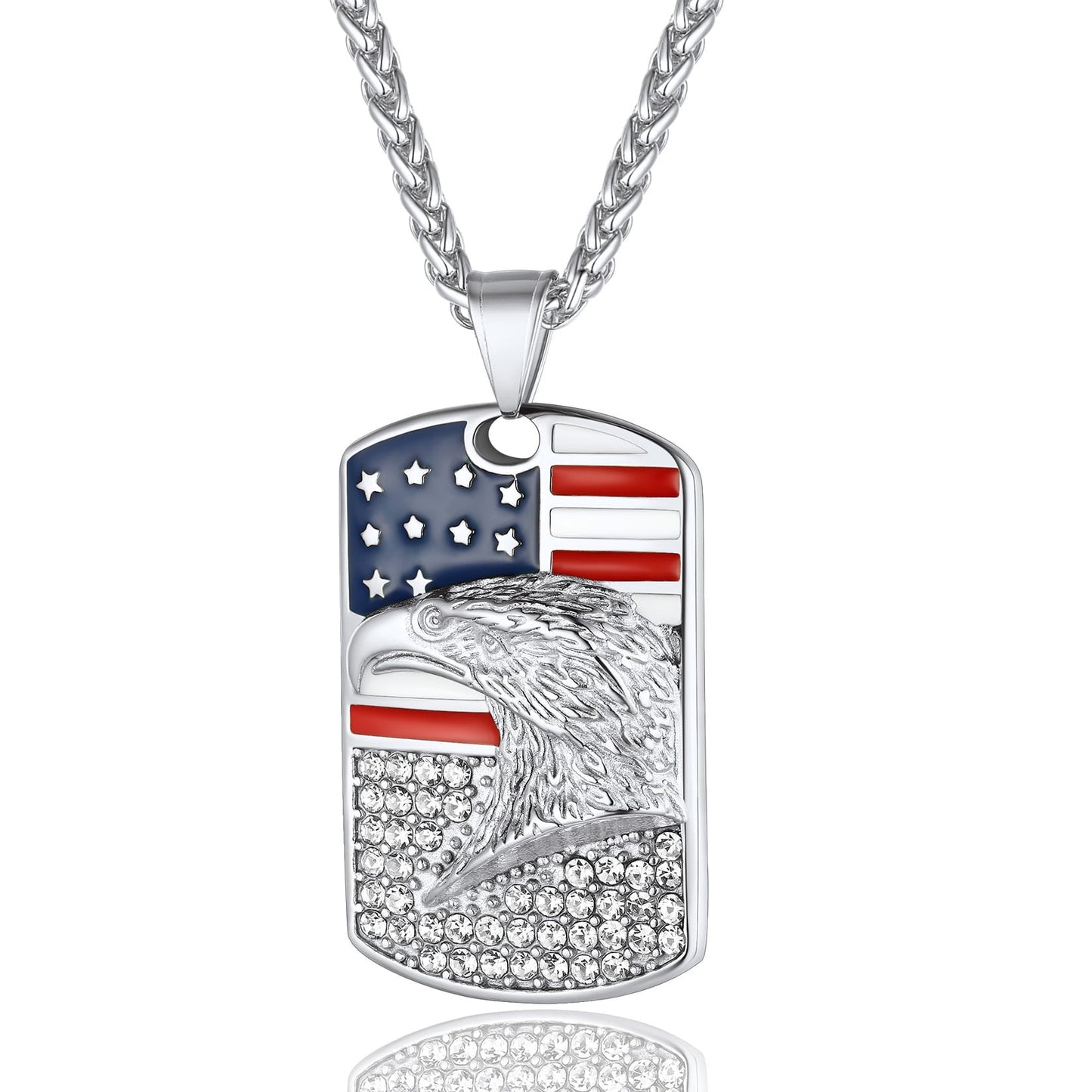 ChainsPro Men USA Flag Dog Tag Necklace Customize Necklace with Stainless Steel Chain Gold Plated/Black