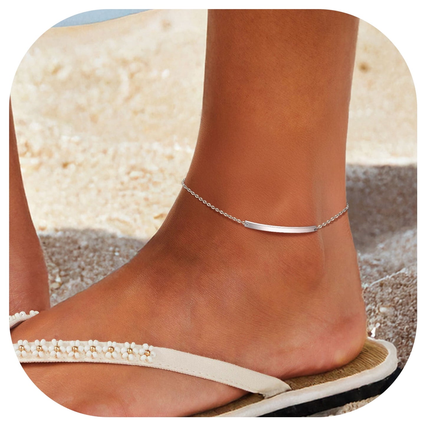 ChainsPro Sterling Silver Anklet Chain Silver Anklets Women Heart Ankle Bracelets Silver 925