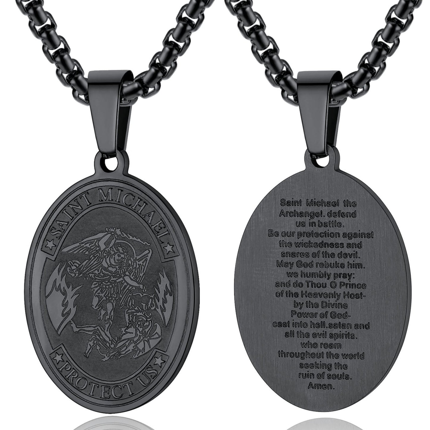 ChainsPro Men Necklace Saint Michael Pendant Full Prayer 316L Stainless Steel Medallion