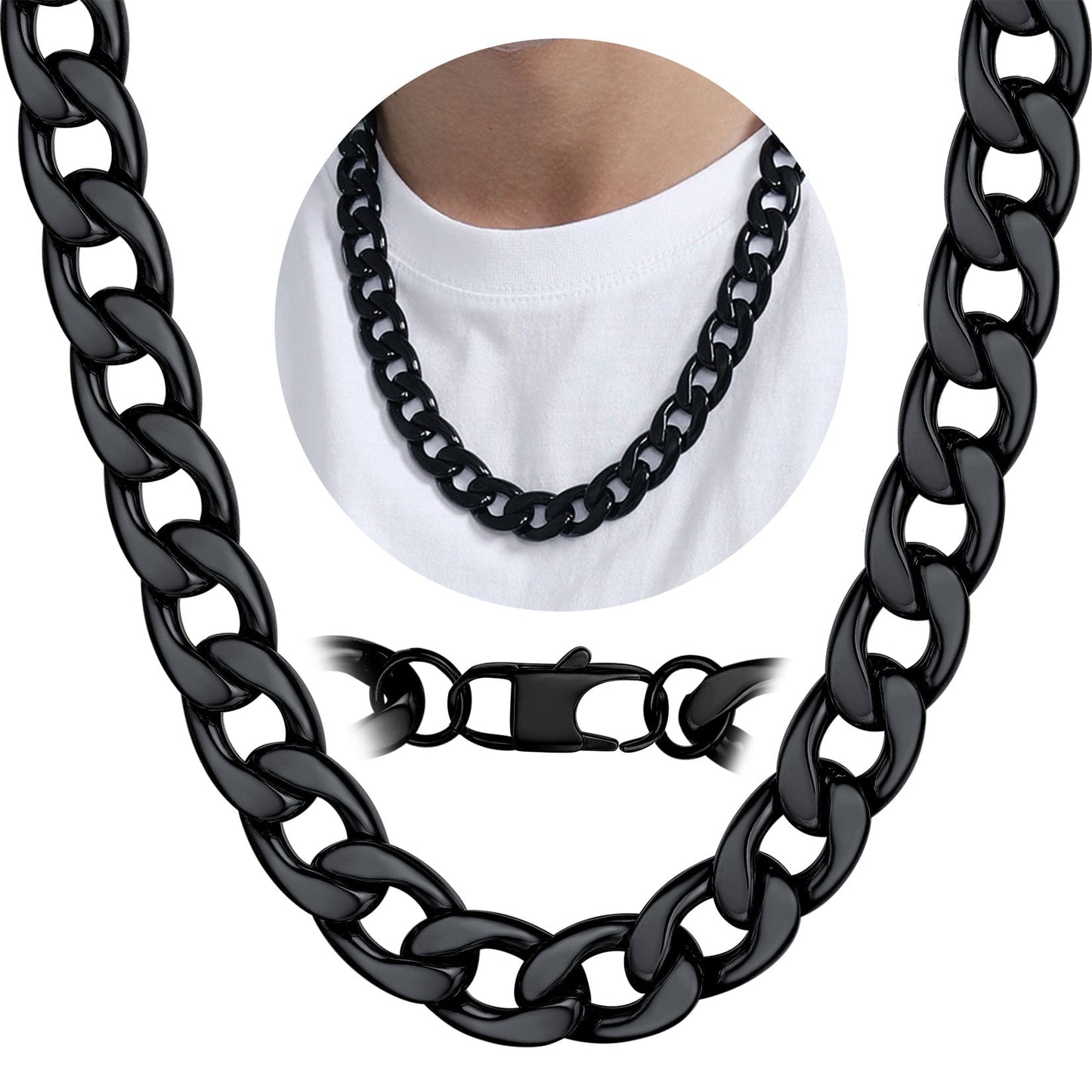 ChainsPro 5mm Men Chain Silver Tone Stainless Steel Curb Cuban Link Necklace Gift