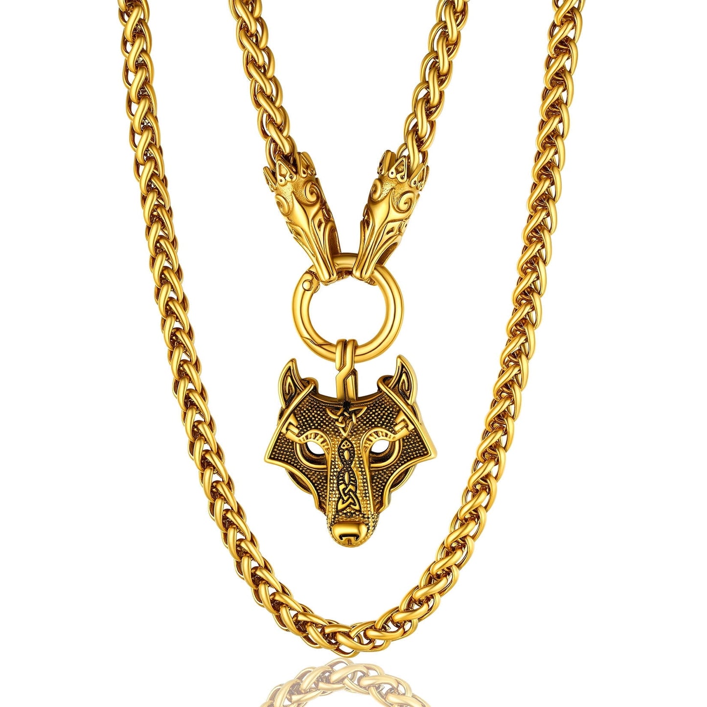 ChainsPro Men Chunky Viking Wolf Head Necklace with 28inches Chain Stainless Steel Norse Viking Jewelry