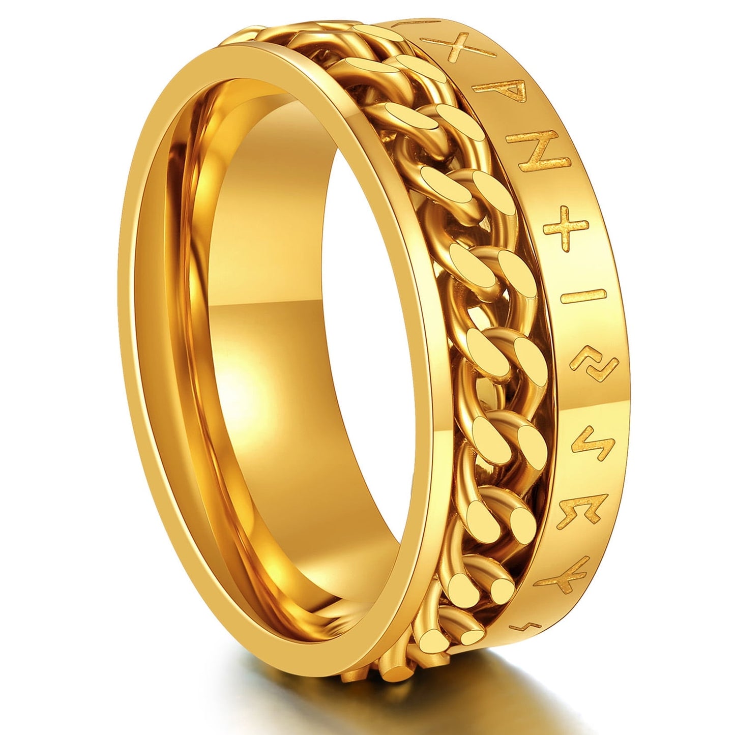 ChainsPro Viking Rune Spinner Rings for Men/Women Size #7-#14 Chain Link Fidget Ring Black