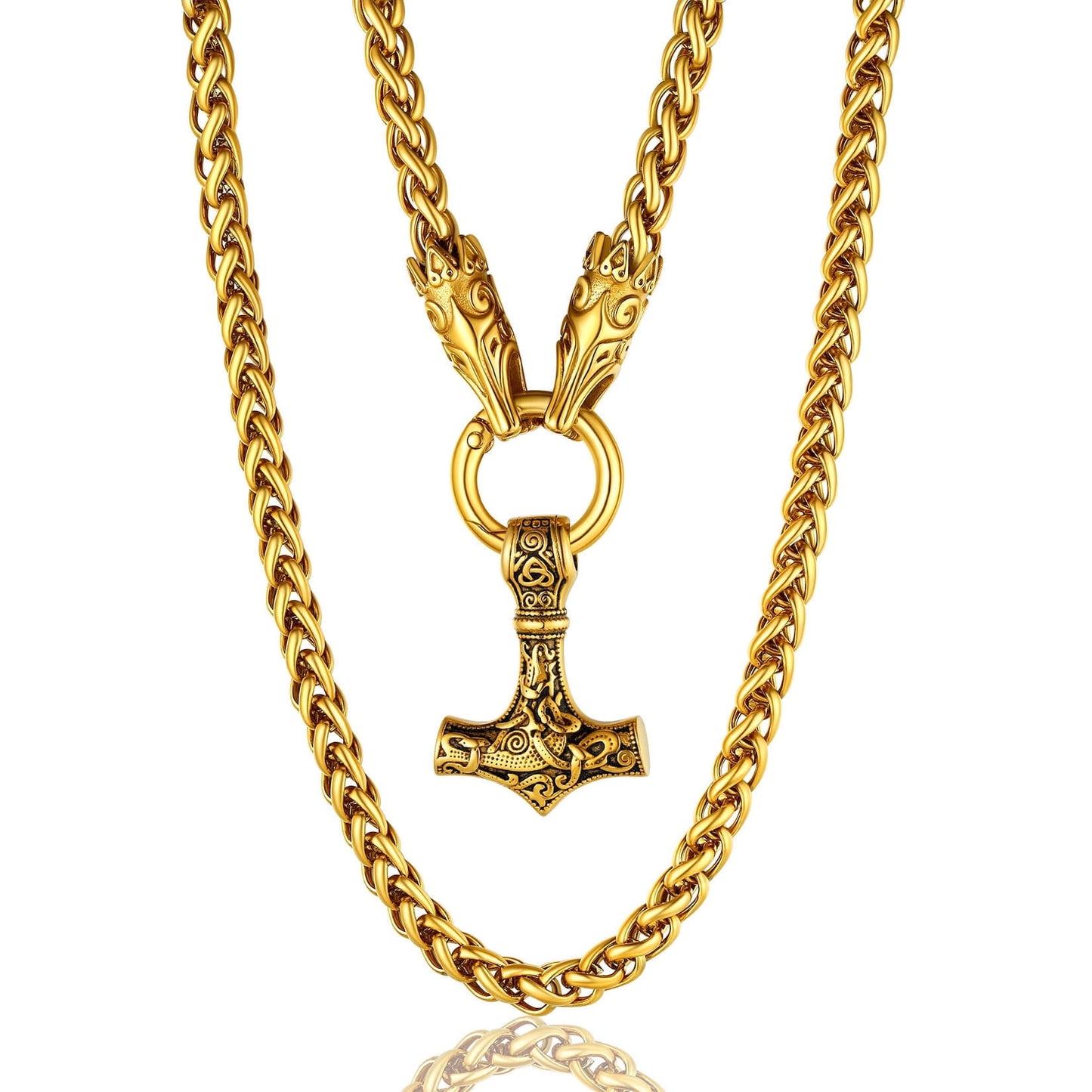 ChainsPro Men Chunky Viking Mjolnir Necklace with 28inches Chain Stainless Steel Norse Viking Jewelry