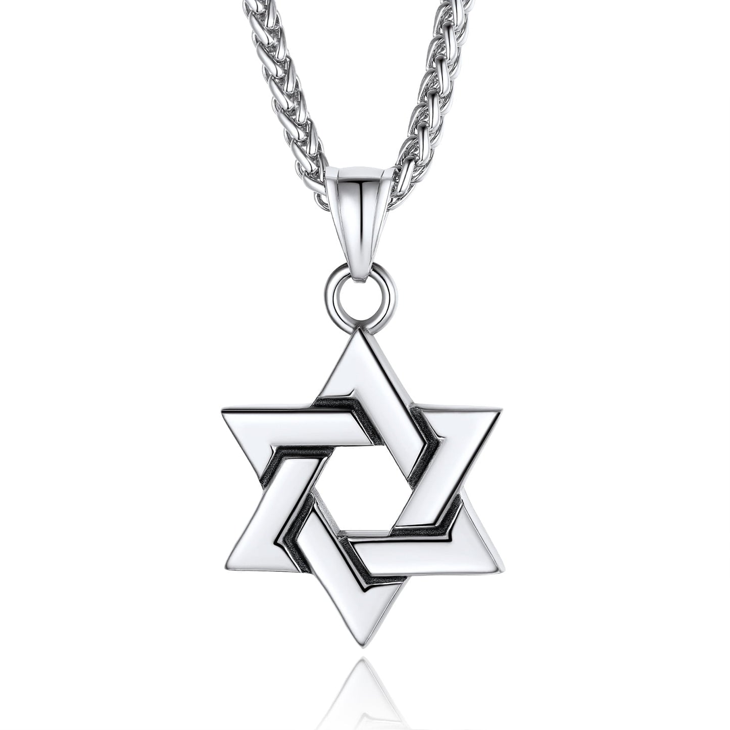 ChainsPro Black Jewish Necklace Stainless Steel Chain Star of David Pendant