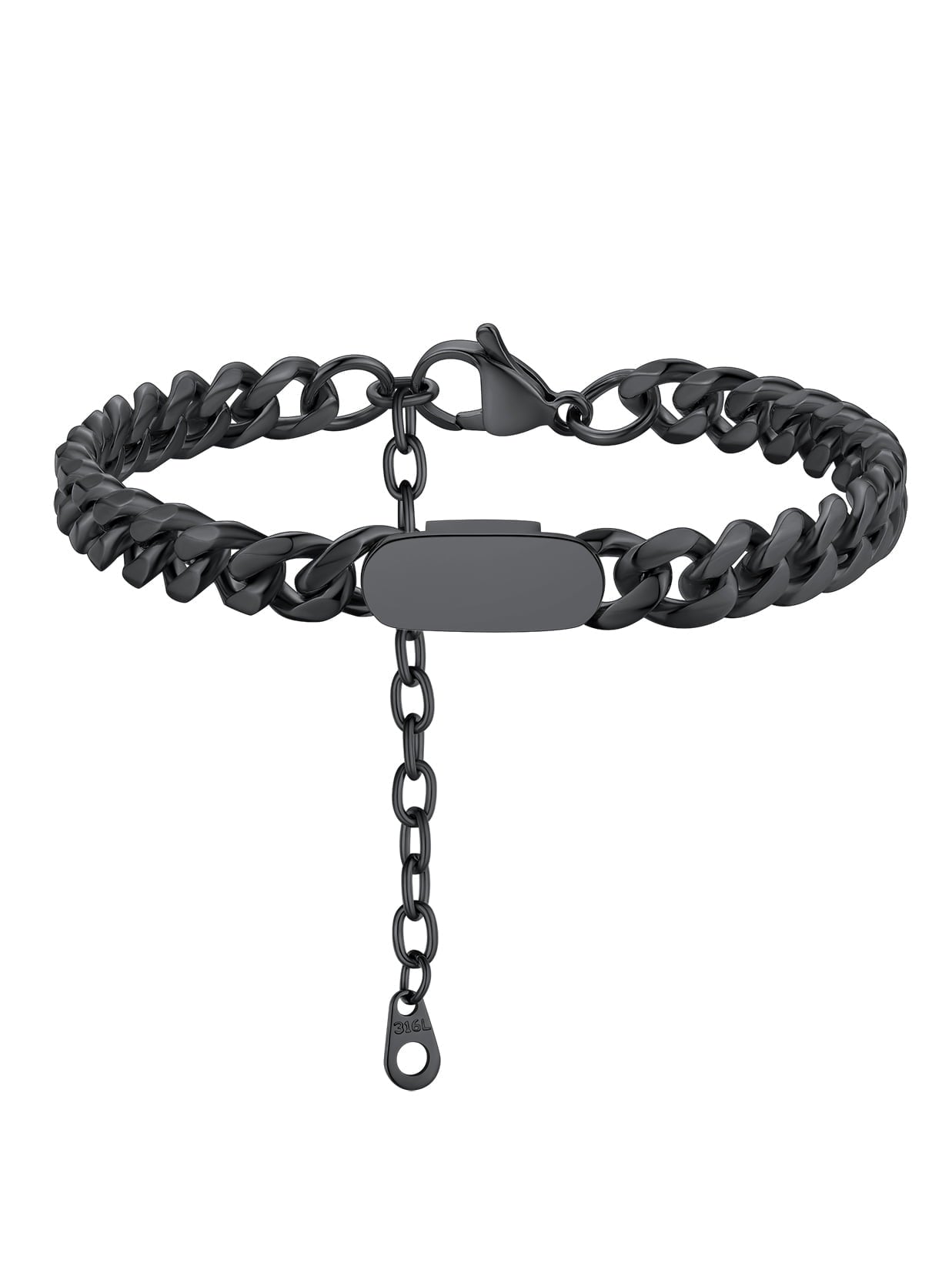 ChainsPro 7mm Stainless Steel Black Onyx Cuban Link Chain Bracelet for Men Women Steel/Gold Plated/Black