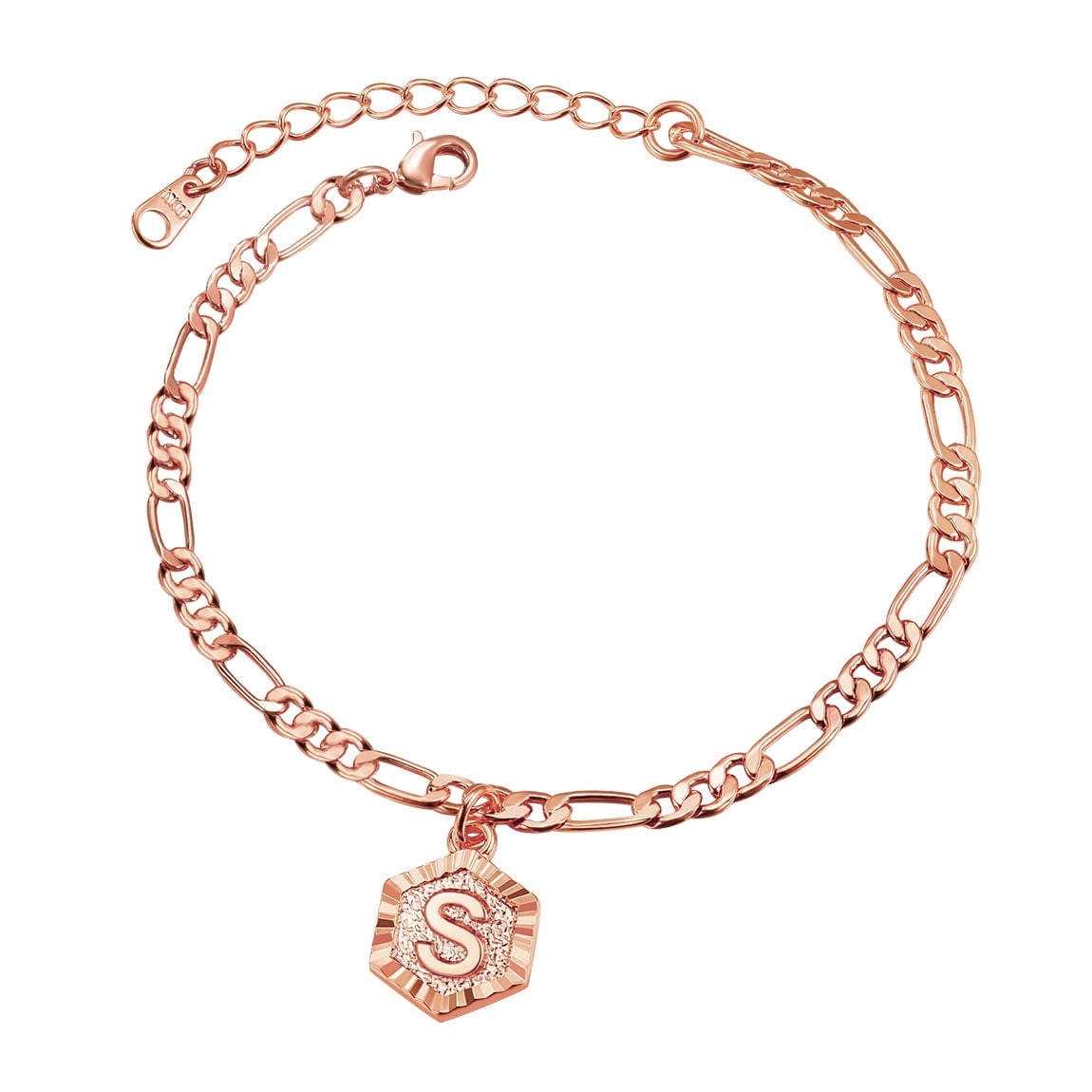 ChainsPro Women A Initial Ankle Bracelet with Figaro Foot Chain Friendship Anklets Rose Gold Adjustable