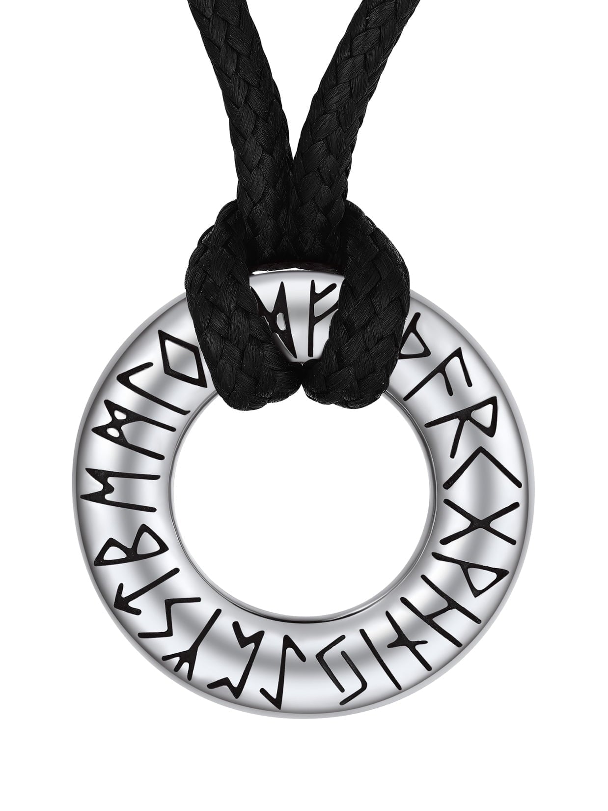 ChainsPro Leather Necklace for Men Stainless Steel Viking Nordic Ring Rune Pendant Norse Necklace