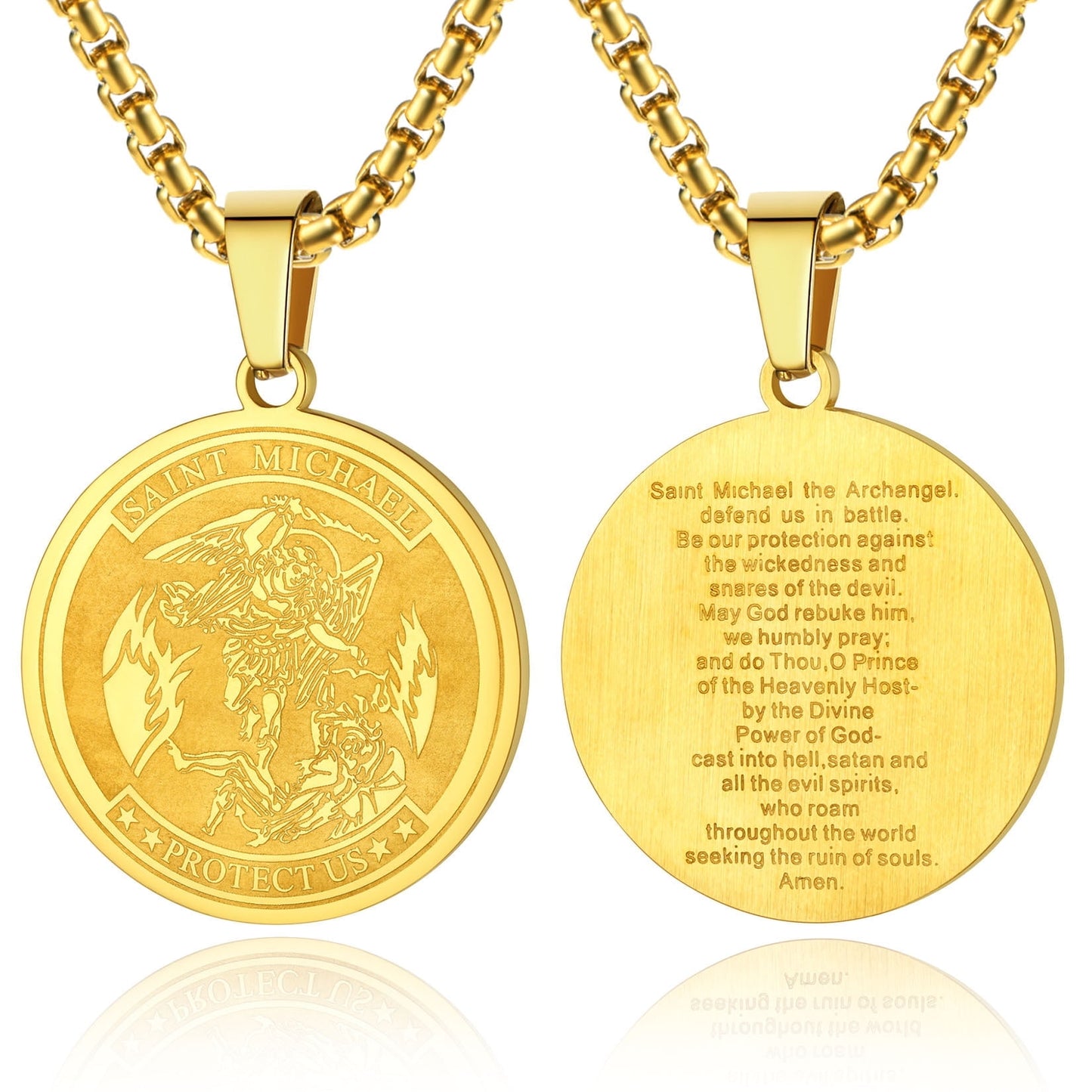 ChainsPro Men Saint Michael Pendant Necklace Full Prayer Stainless Steel Protection Archangel Medallion