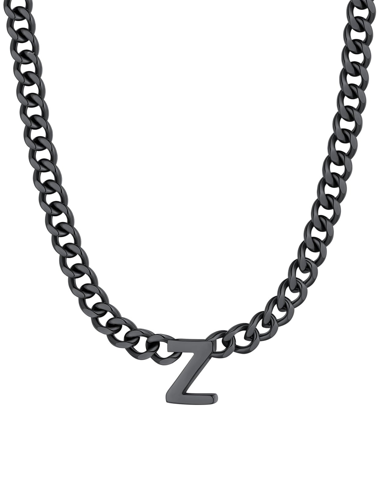 ChainsPro Men A-Z Letter Necklace 7mm Cuban Link Chain Necklace Stainless Steel/Gold Plated/Black