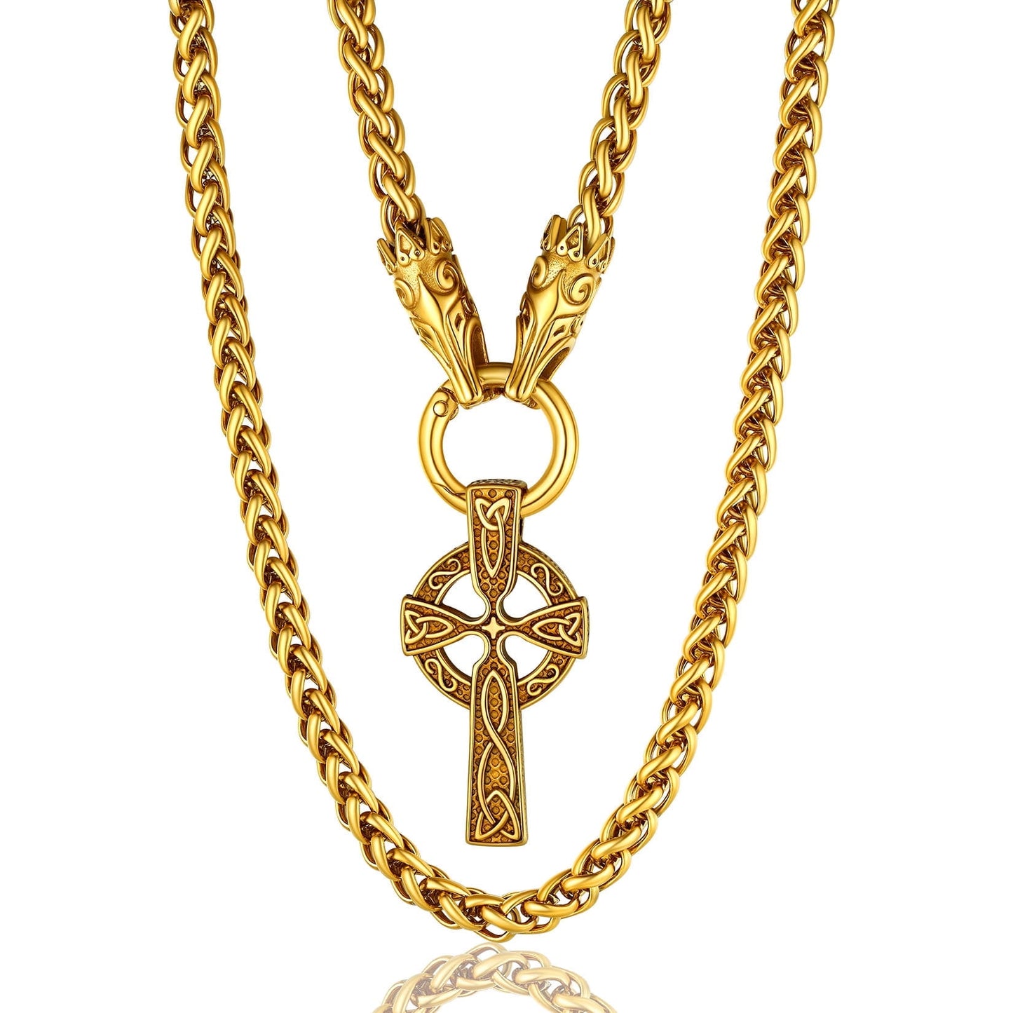 ChainsPro Men Chunky Viking Celtic Necklace with 28inches Chain Stainless Steel Norse Viking Jewelry