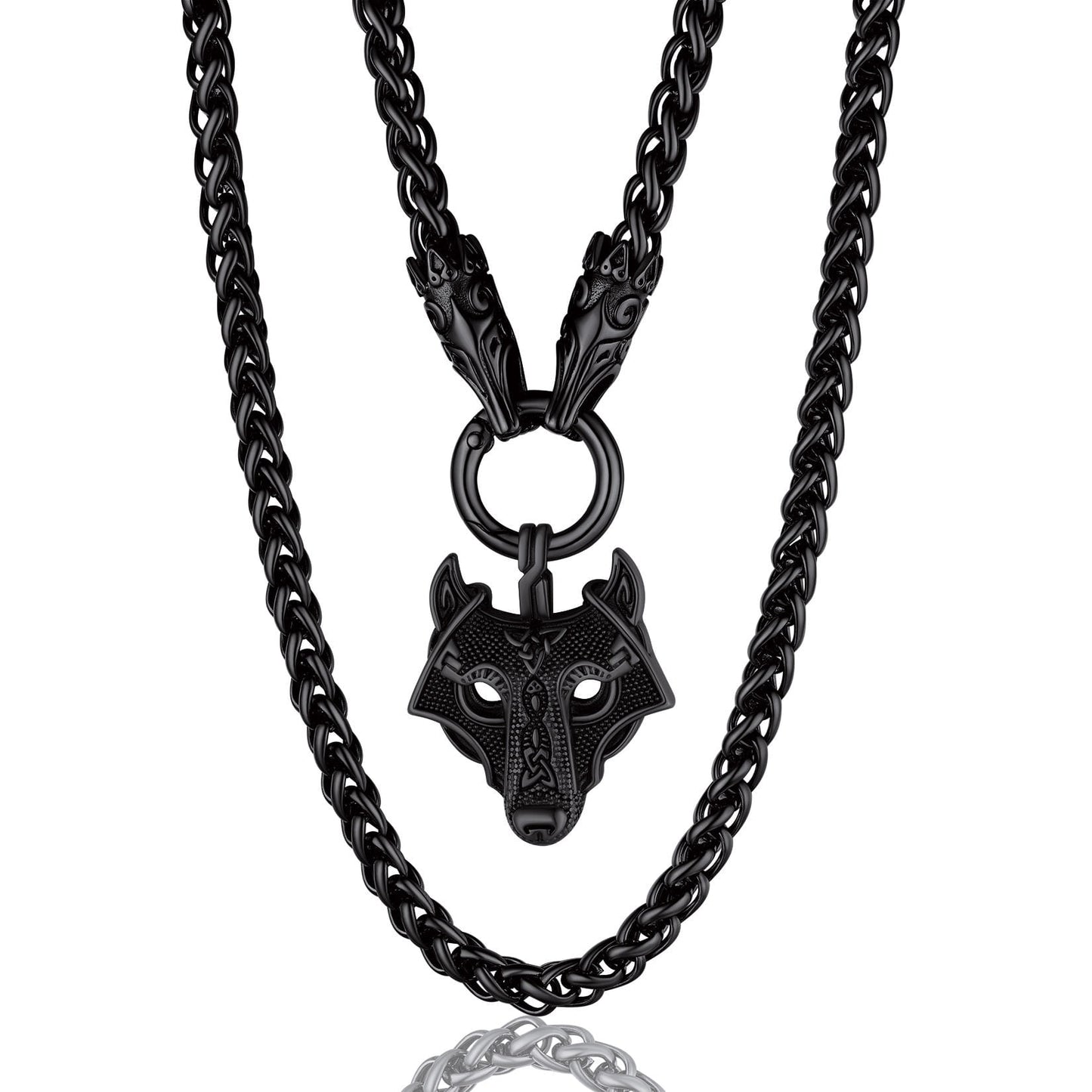 ChainsPro Men Chunky Viking Wolf Head Necklace with 28inches Chain Stainless Steel Norse Viking Jewelry