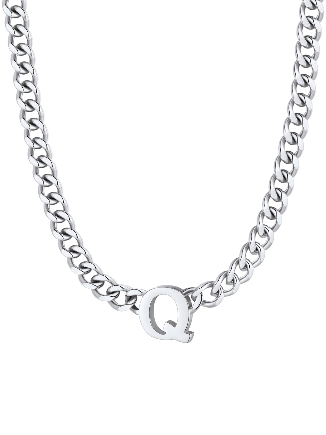 ChainsPro Men A-Z Letter Necklace 7mm Cuban Link Chain Necklace Stainless Steel/Gold Plated/Black