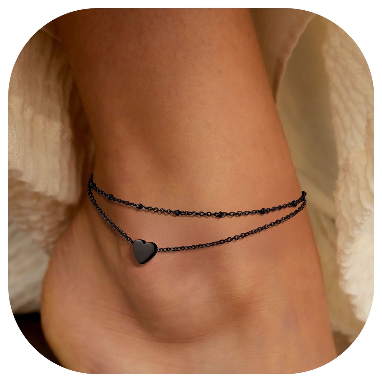 ChainsPro Ankle Bracelets for Women Layered Heart Charm Anklets Foot Chain Summer Boho Beach Gift