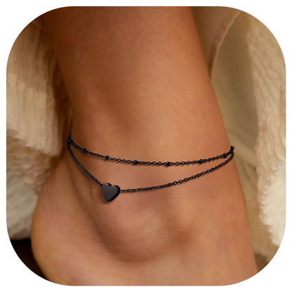 ChainsPro Ankle Bracelets for Women Layered Heart Charm Anklets Foot Chain Summer Boho Beach Gift