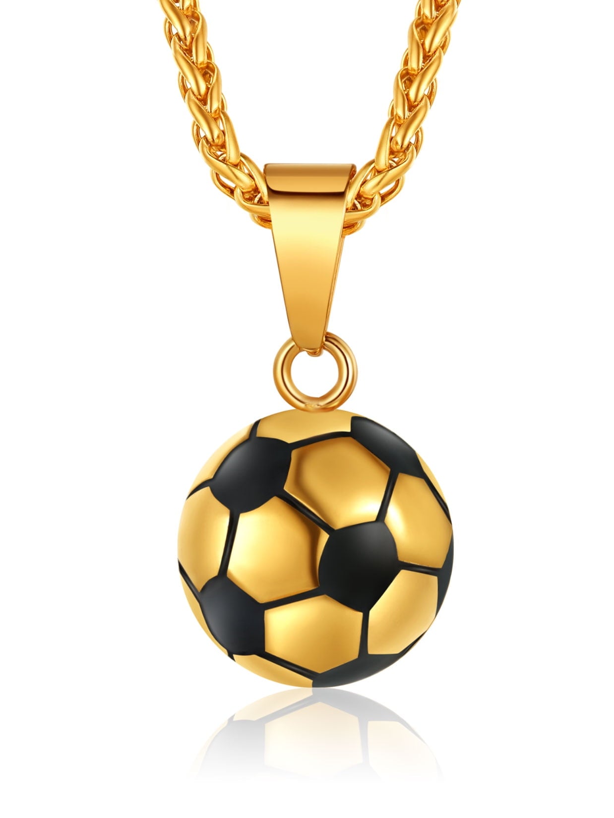 ChainsPro Soccer Ball Necklace Men Stainless Steel Wheat Rope Chain Sport Pendant Soccer Gifts