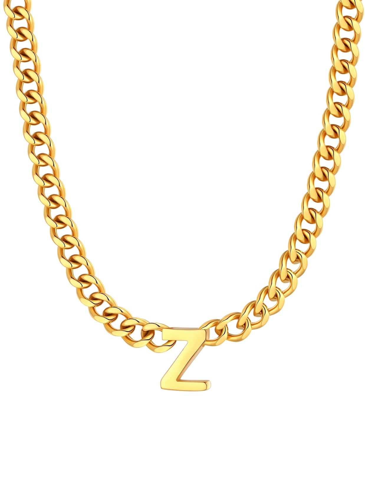ChainsPro Men A-Z Letter Necklace 7mm Cuban Link Chain Necklace Stainless Steel/Gold Plated/Black