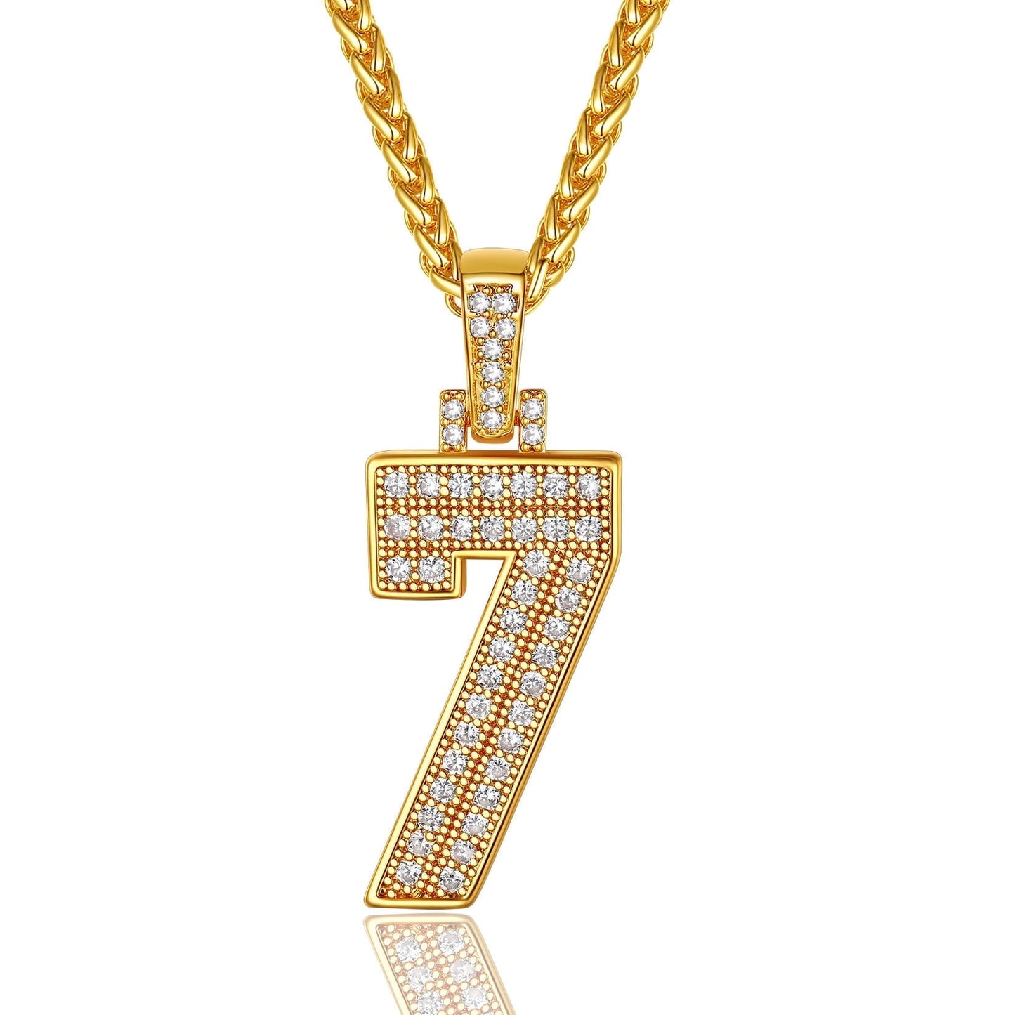 ChainsPro Men Cubic Zirconia 0-9 Number Pendant Lucky Jewelry Necklace Silver Color