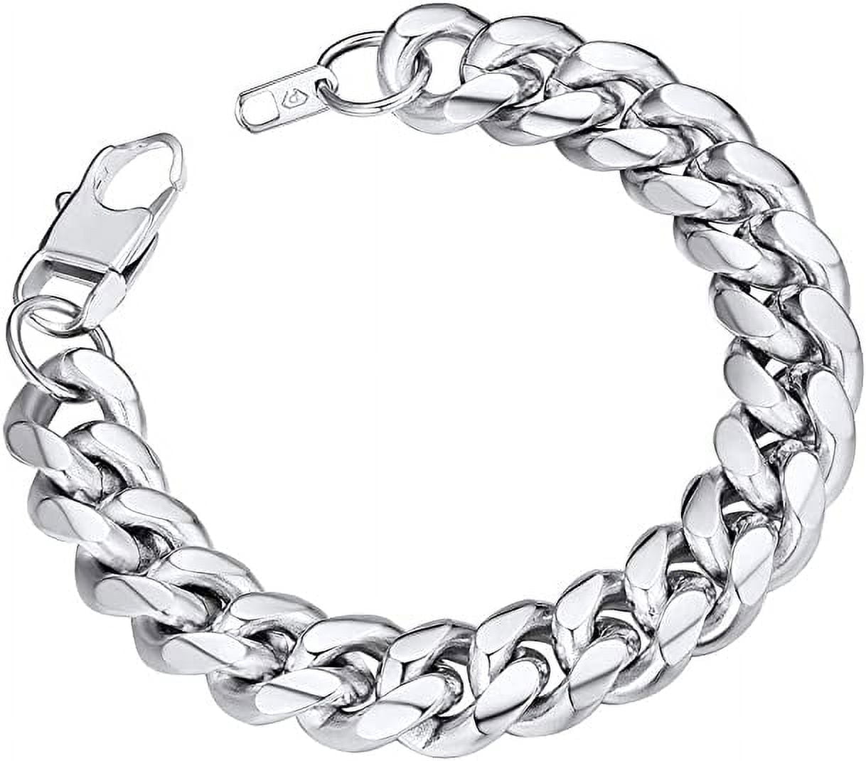 ChainsPro Black Stainless Steel Bracelet Mens Bracelet Chunky Thick Curb Link Chain Bangle 19cm Black