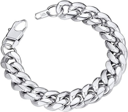 ChainsPro Black Stainless Steel Bracelet Mens Bracelet Chunky Thick Curb Link Chain Bangle 19cm Black
