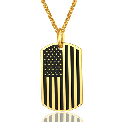 ChainsPro Men USA Flag Dog Tag Necklace Customize Necklace with Stainless Steel Chain Gold Plated/Black