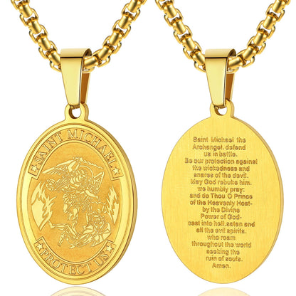 ChainsPro Men Necklace Saint Michael Pendant Full Prayer 316L Stainless Steel Medallion
