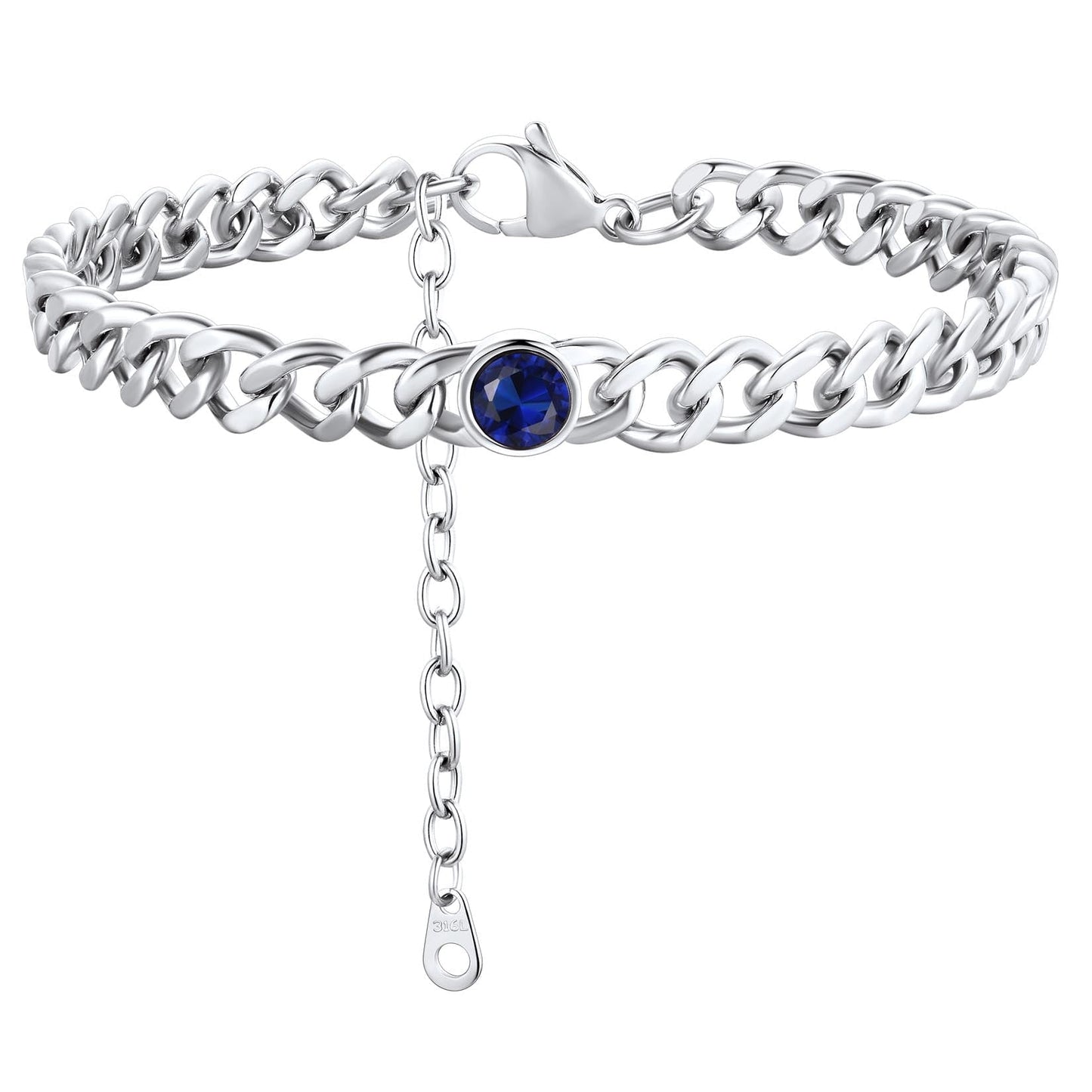 ChainsPro 7mm Cuban Link Anklet for Men Women Birthstone Chain Ankle Bracelets Stainless Steel