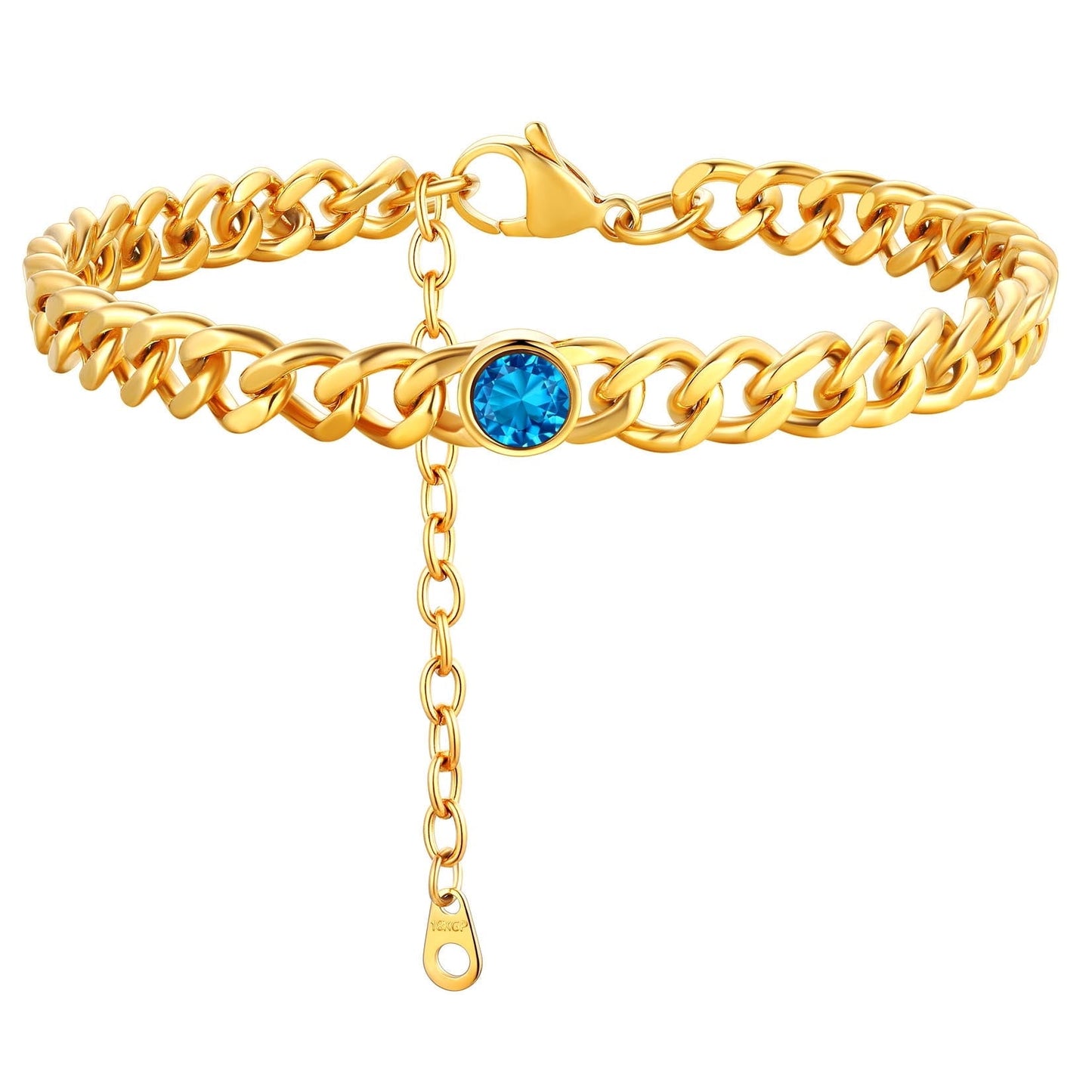 ChainsPro 7mm Cuban Link Anklet for Men Women Birthstone Chain Ankle Bracelets Stainless Steel