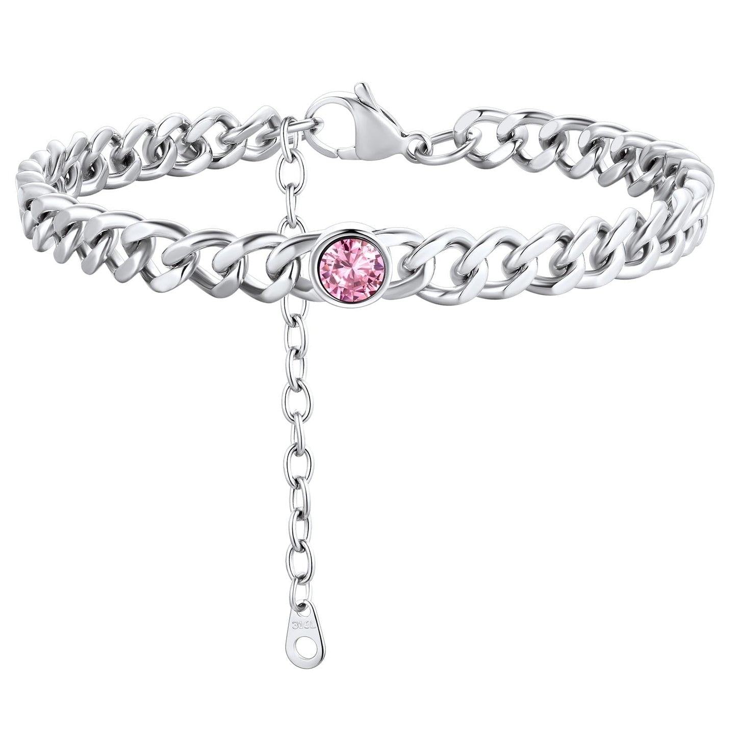 ChainsPro 7mm Cuban Link Anklet for Men Women Birthstone Chain Ankle Bracelets Stainless Steel