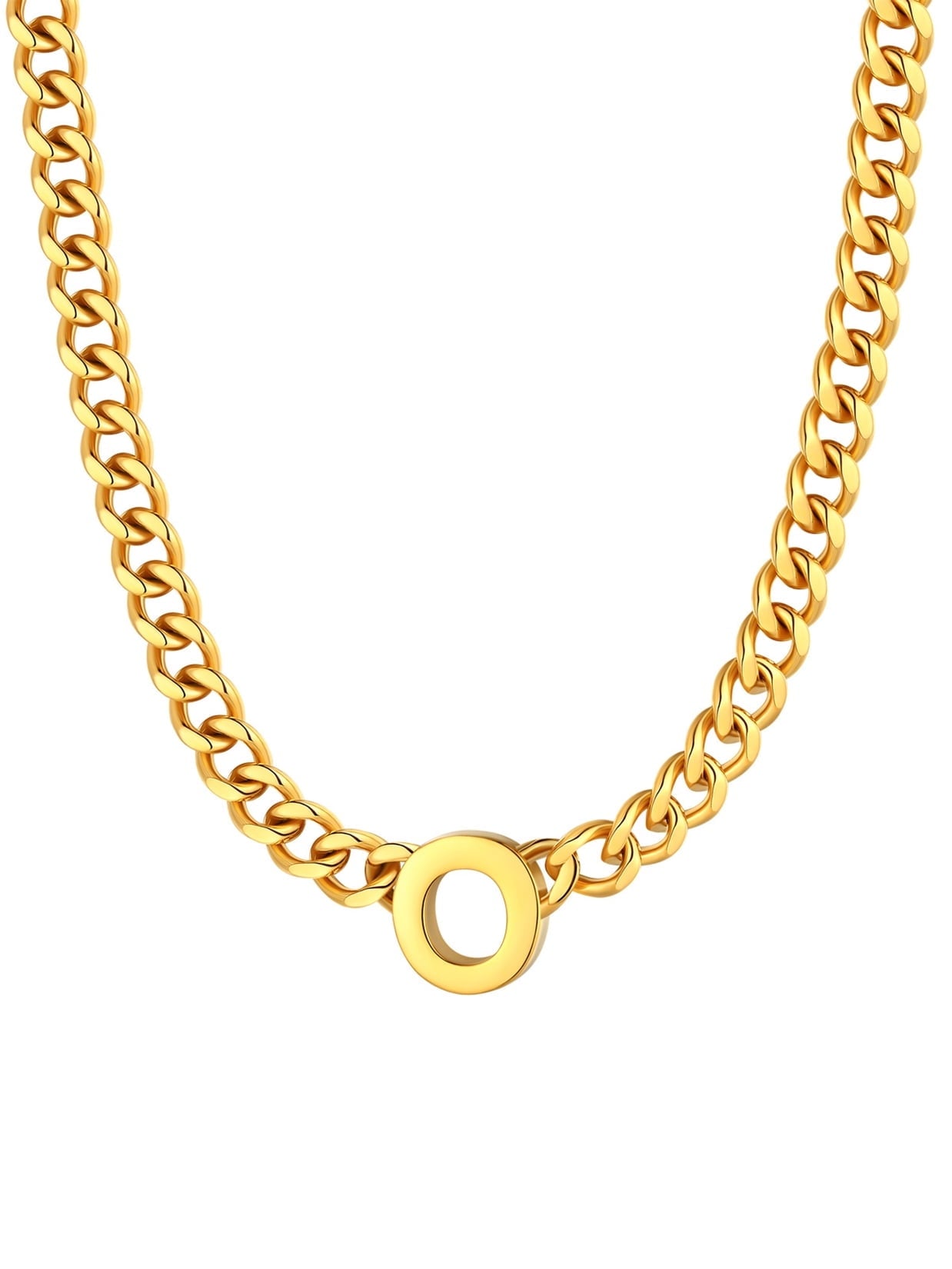 ChainsPro Men A-Z Letter Necklace 7mm Cuban Link Chain Necklace Stainless Steel/Gold Plated/Black