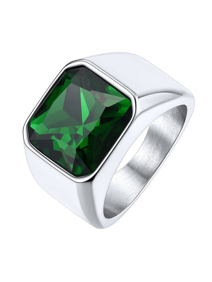 ChainsPro Bright Stone Vibrant Square Signet Rings for Men Stainless Steel/Gold Plated/Black