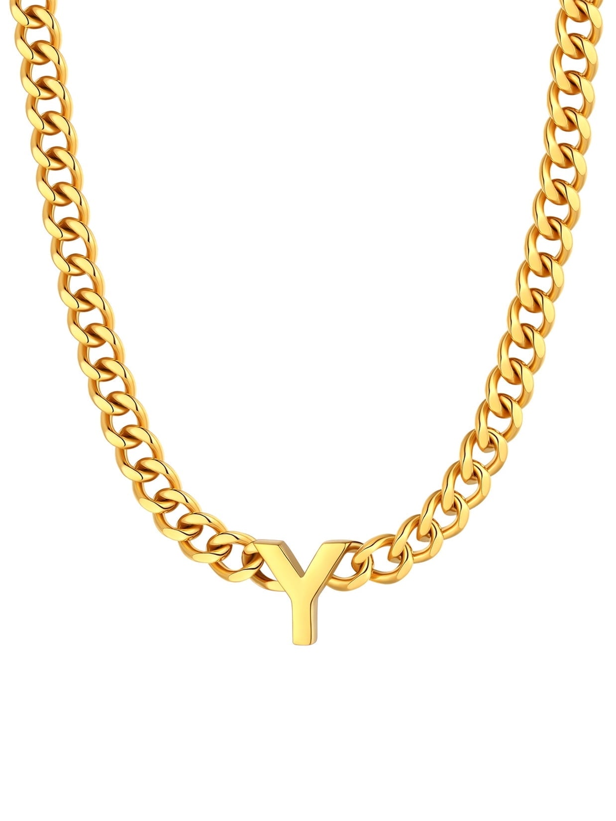 ChainsPro Men A-Z Letter Necklace 7mm Cuban Link Chain Necklace Stainless Steel/Gold Plated/Black