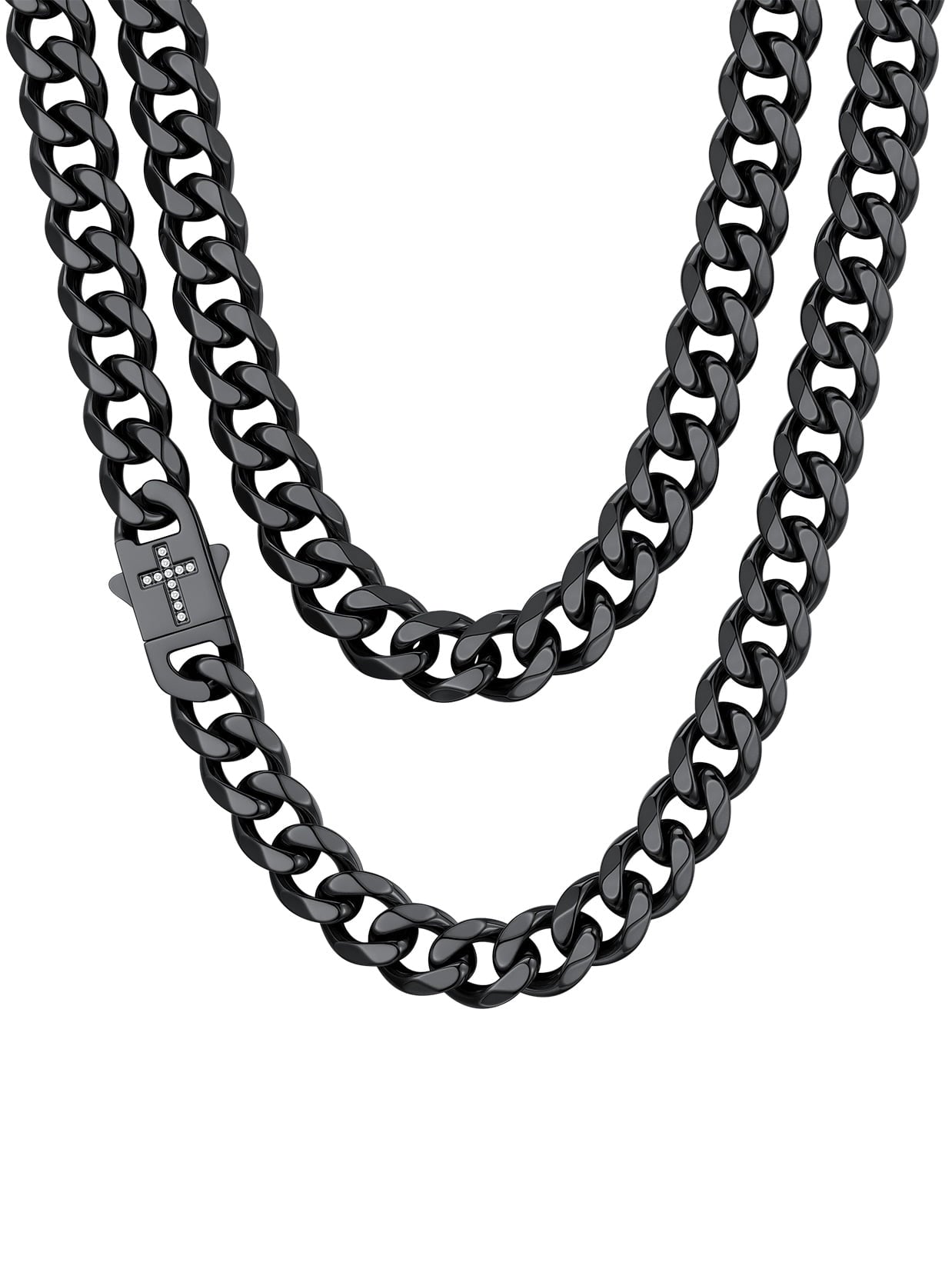 ChainsPro Men Necklaces Zircon Cross Clasp Curb Cuban Chain Stainless Steel Chain Fathers Day Necklace Gift for Men Dad Son