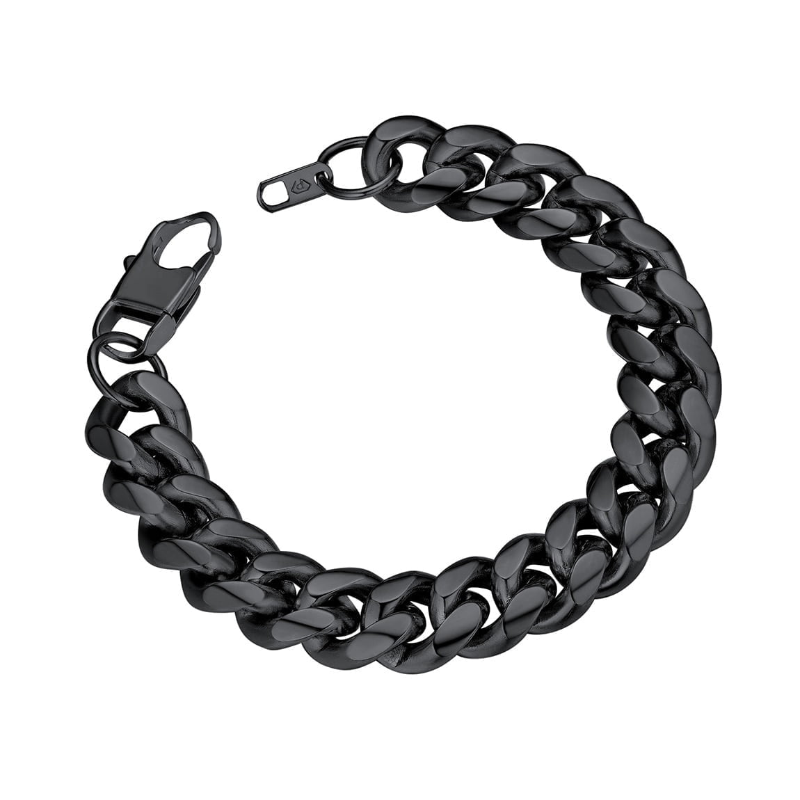 ChainsPro Black Stainless Steel Bracelet Mens Bracelet Chunky Thick Curb Link Chain Bangle 19cm Black