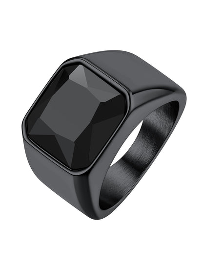 ChainsPro Bright Stone Vibrant Square Signet Rings for Men Stainless Steel/Gold Plated/Black