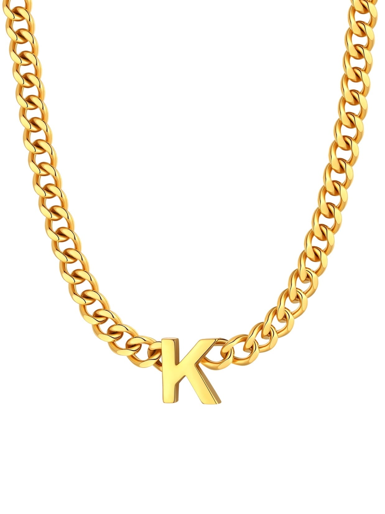 ChainsPro Men A-Z Letter Necklace 7mm Cuban Link Chain Necklace Stainless Steel/Gold Plated/Black