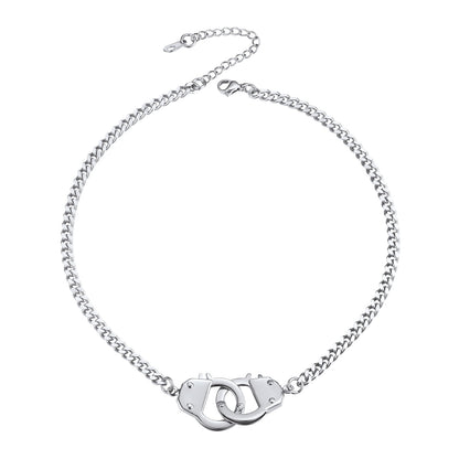 ChainsPro Punk Handcuff Steel Necklace for Men Women Partners in Crime Cuban Link Chain 14/18inch
