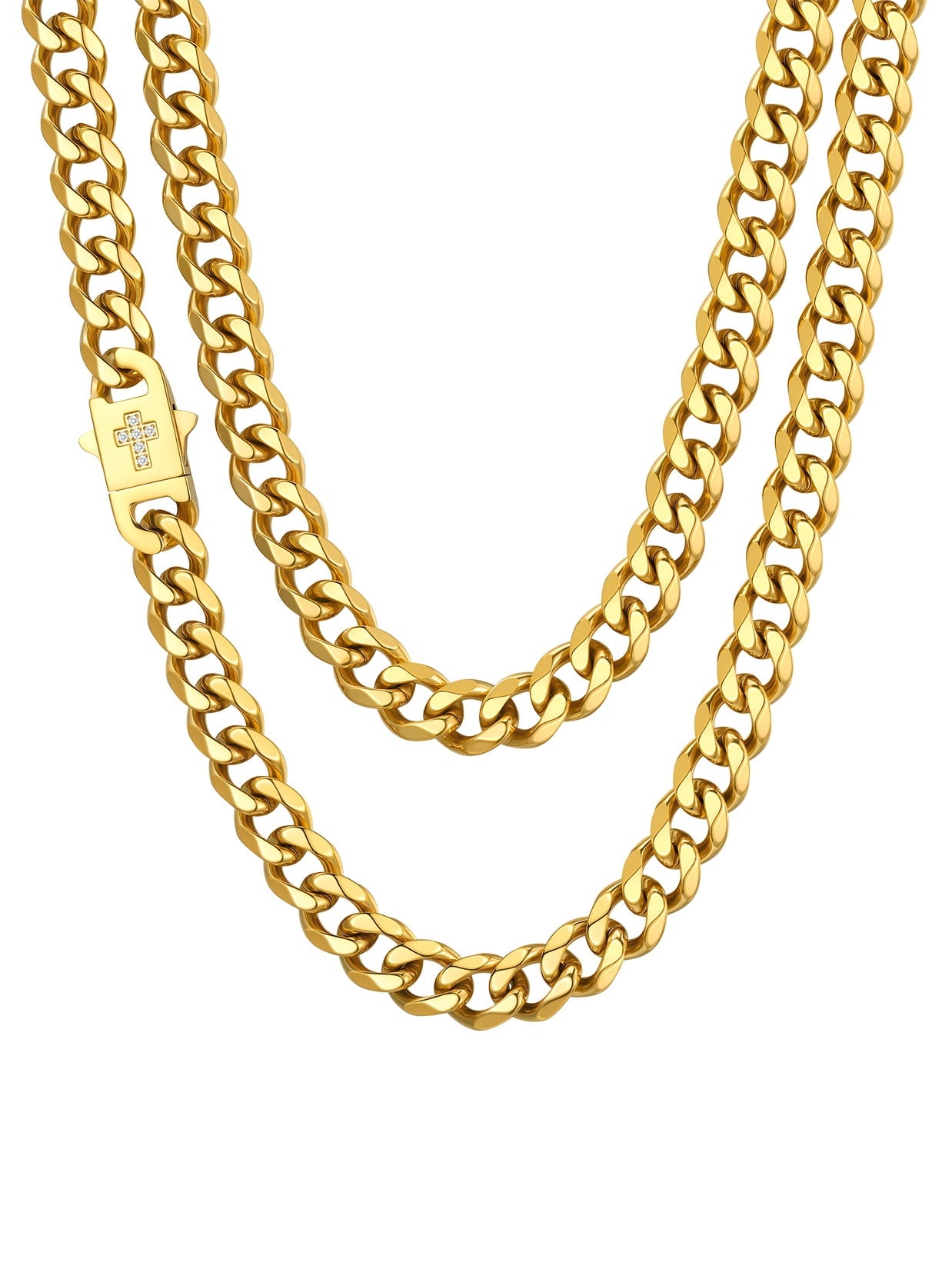 ChainsPro Men Necklaces Zircon Cross Clasp Curb Cuban Chain Stainless Steel Chain Fathers Day Necklace Gift for Men Dad Son