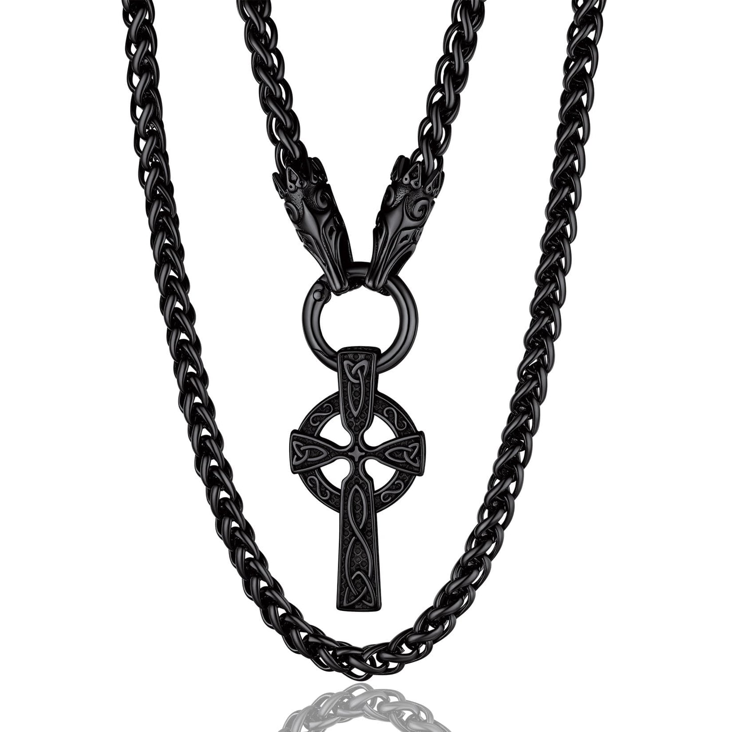ChainsPro Men Chunky Viking Celtic Necklace with 28inches Chain Stainless Steel Norse Viking Jewelry