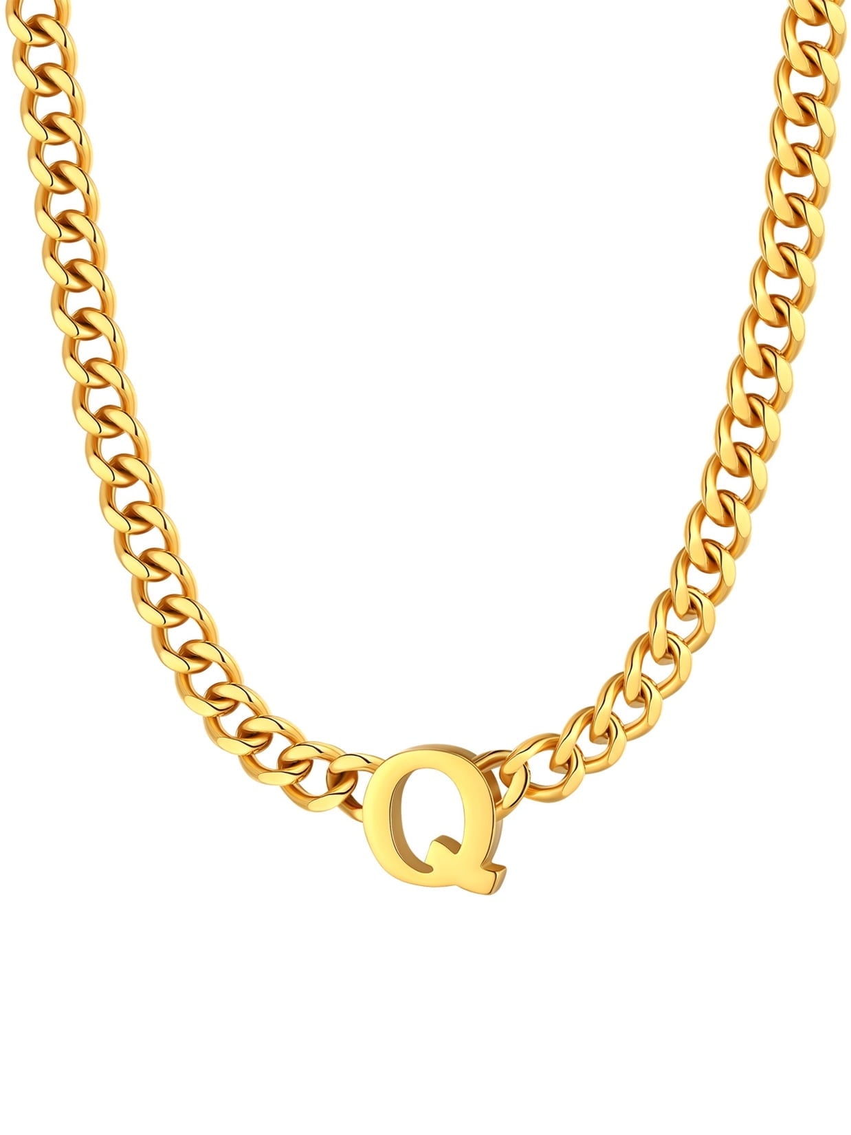 ChainsPro Men A-Z Letter Necklace 7mm Cuban Link Chain Necklace Stainless Steel/Gold Plated/Black
